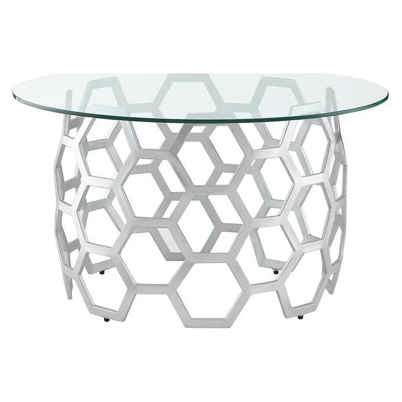 Bowery Hill Round Glass Top Coffee Table in Silver