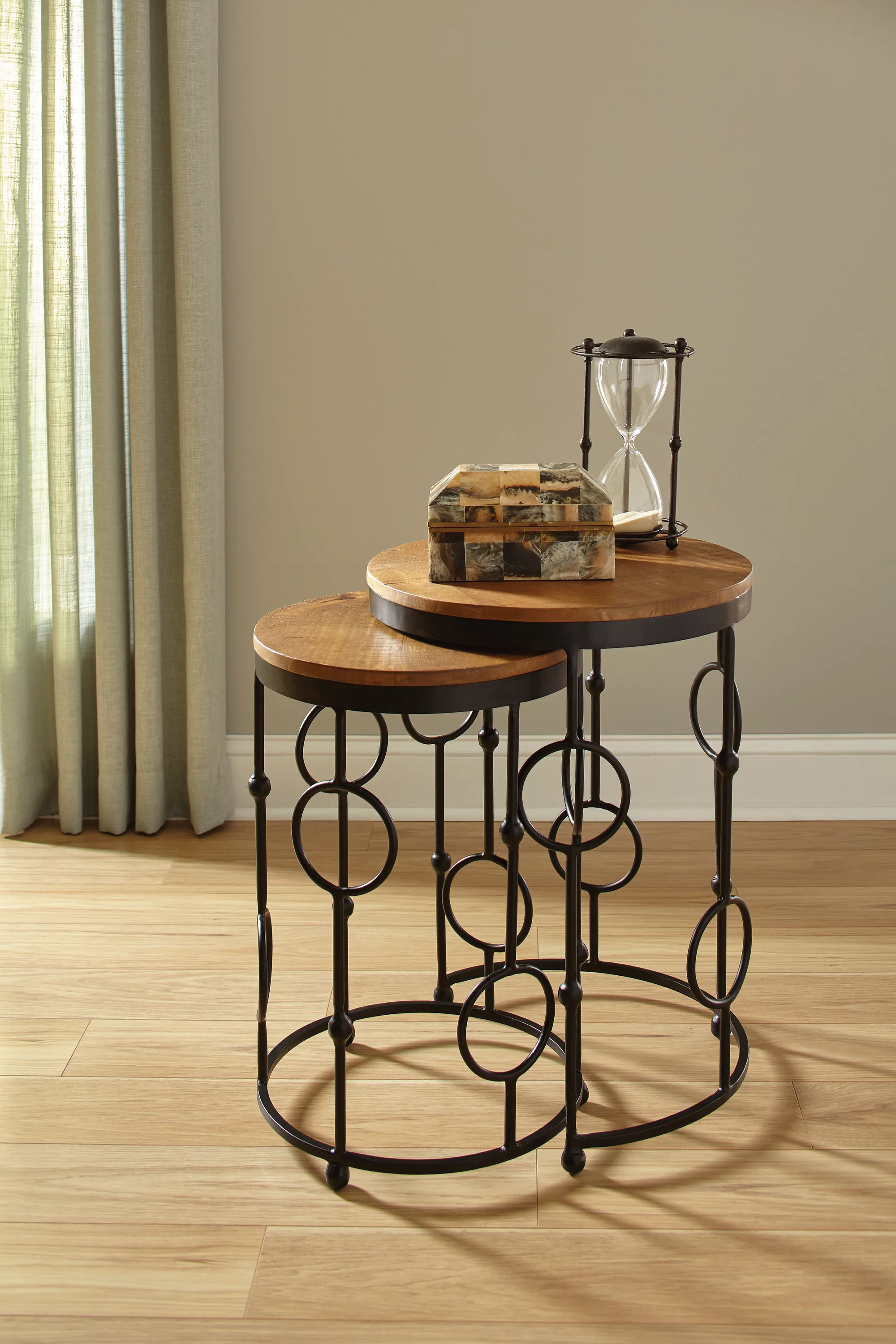 Coaster Essence 2-Piece Round Nesting Tables Brown And Black Gunmetal