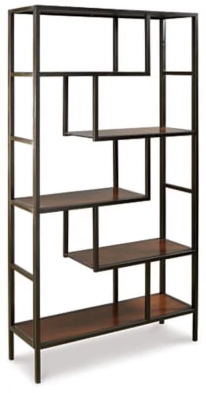 Signature Design by Ashley Frankwell Industrial Geometric 5 Shelf Bookcase, Brown and Black