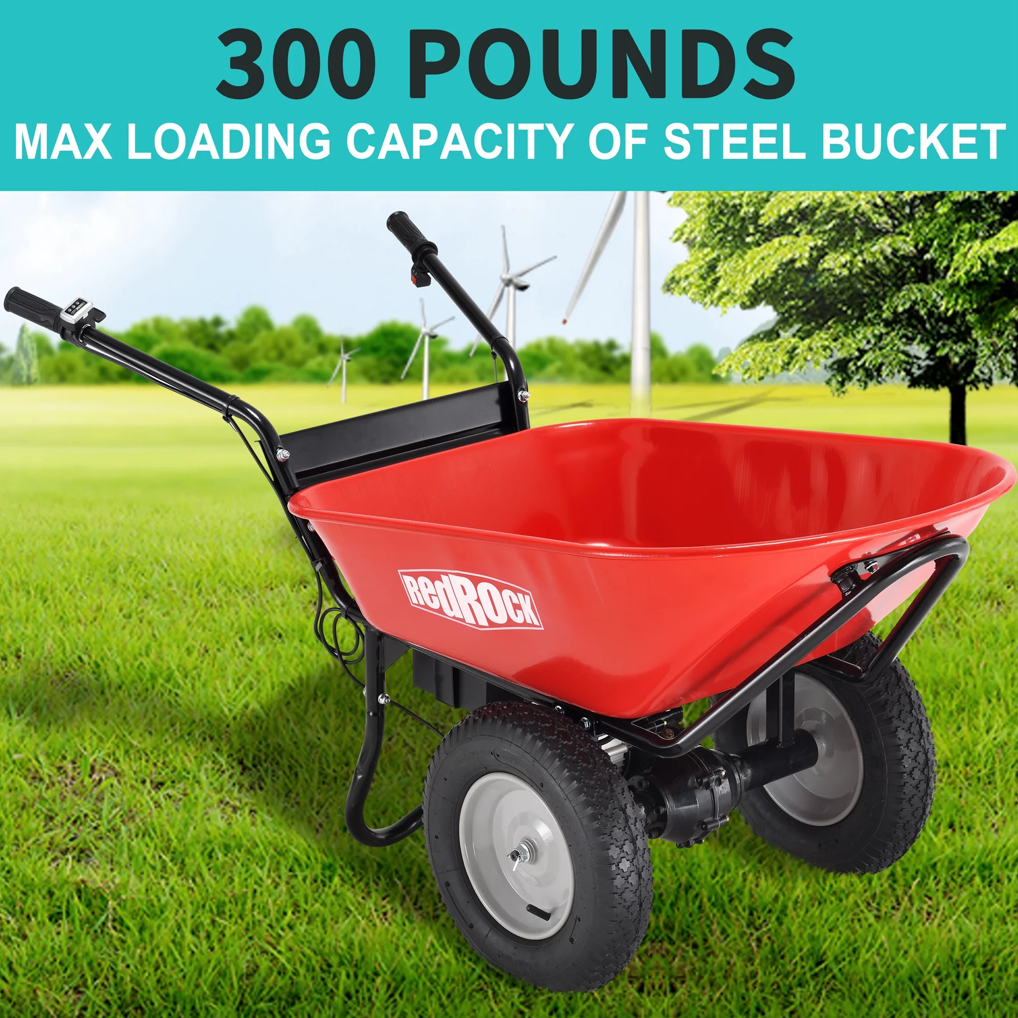 CoSoTower Wheelbarrow Utility Cart Electric Powered 24V Dc 180W Agm Battery 330Lbs (150Kgs) Max Capacity Barrel Dump Material Debris Hauler