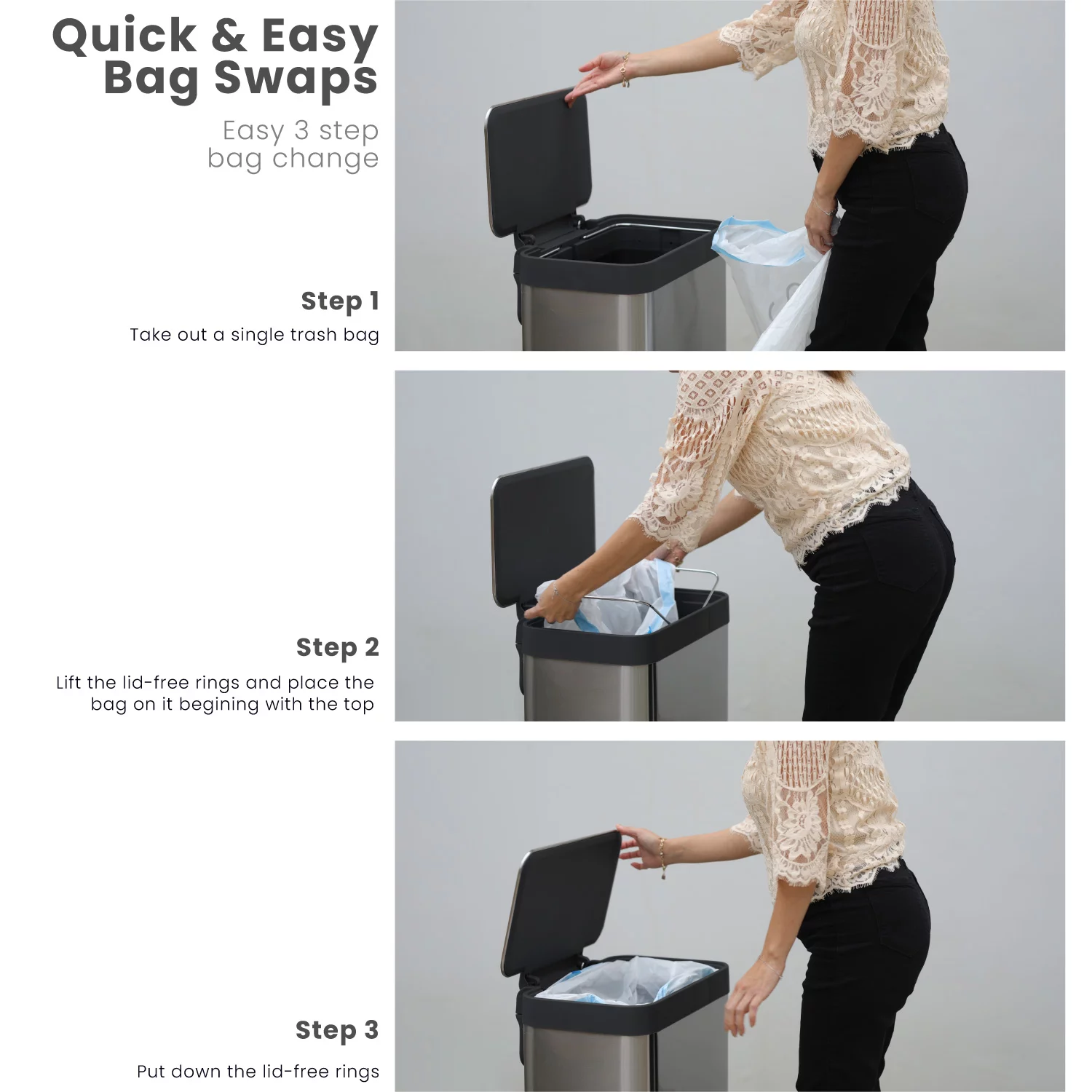 Home Zone Living 13 gal/50 Liter Kitchen Garbage Can Stainless Steel, Black