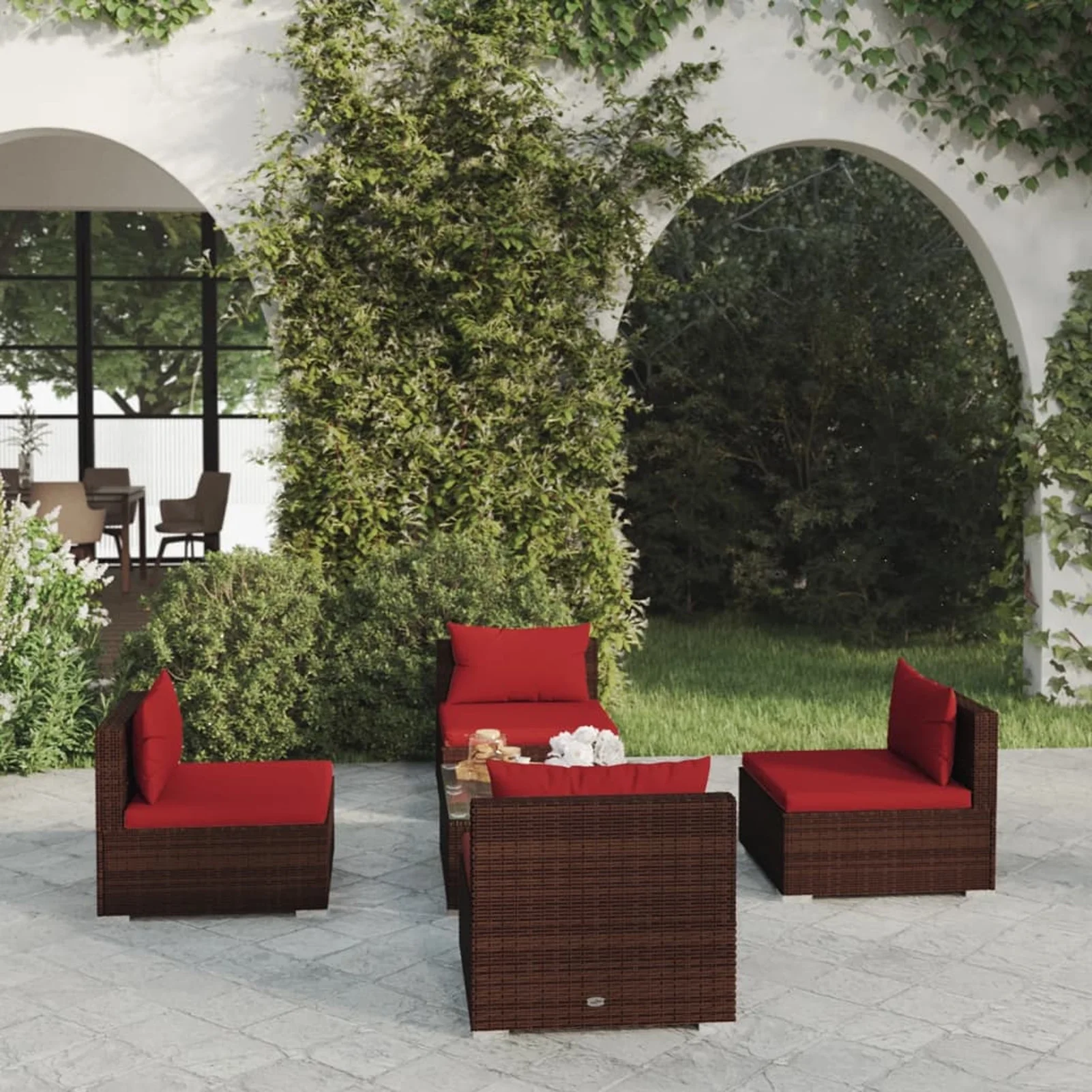 Andoer parcel,Poly Rattan Patio Furniture With Cushions Patio Set FurnitureFurnitureFurniture Conversation 5 Piece Patio Furniture Conversation Patio Conversation Set Balcony Vidaxl