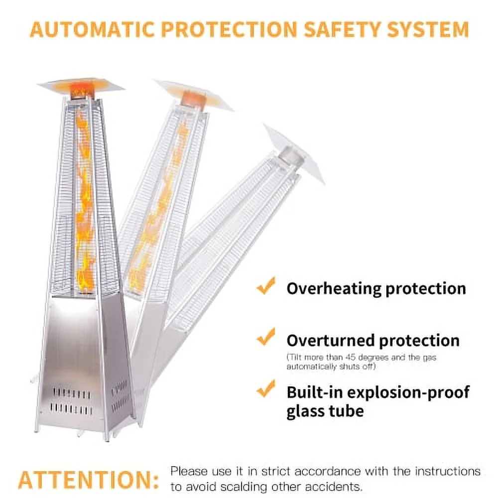 Buumin Outdoor Patio Propane Space Heater - 42,000 Btu Pyramid Propane Heater,7.5 Feet Tall,stainless steel Outdoor Heater, Portable Heater, Patio Heater Propane, W/Wheels