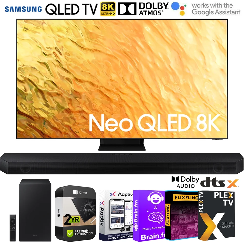 Samsung QN75QN800B 75 Inch QN800B Neo QLED 8K Smart TV Bundle with Samsung HW-Q600B 3.1.2ch Soundbar, Tech Smart USA Audio Entertainment Essentials Bundle & 2 Year Extended Warranty