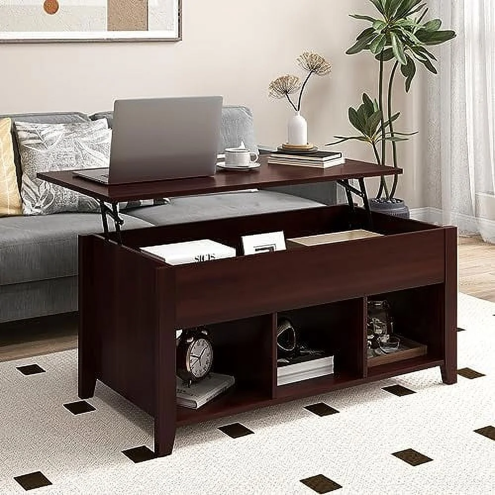 JDZHAPPYLIFE Lift Top Coffee Table Modern Wood Cocktail Table with Hidden Compartment and Lower  Shelves  Wooden Laptop Table Lift Tabletop Home  (White)