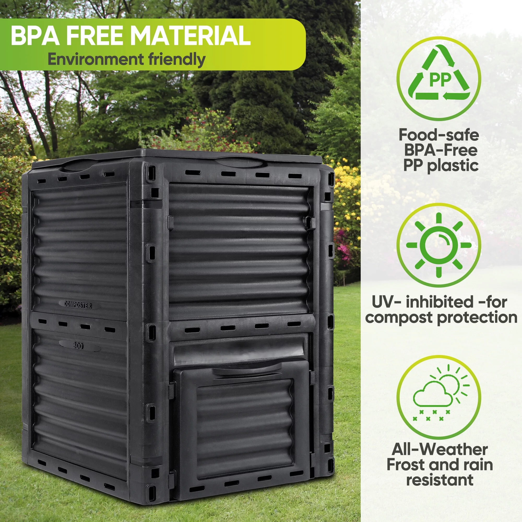 ZenSports 80Gal (300L) Compost Bin Large Outdoor Composter Tumbler BPA-Free Material Black