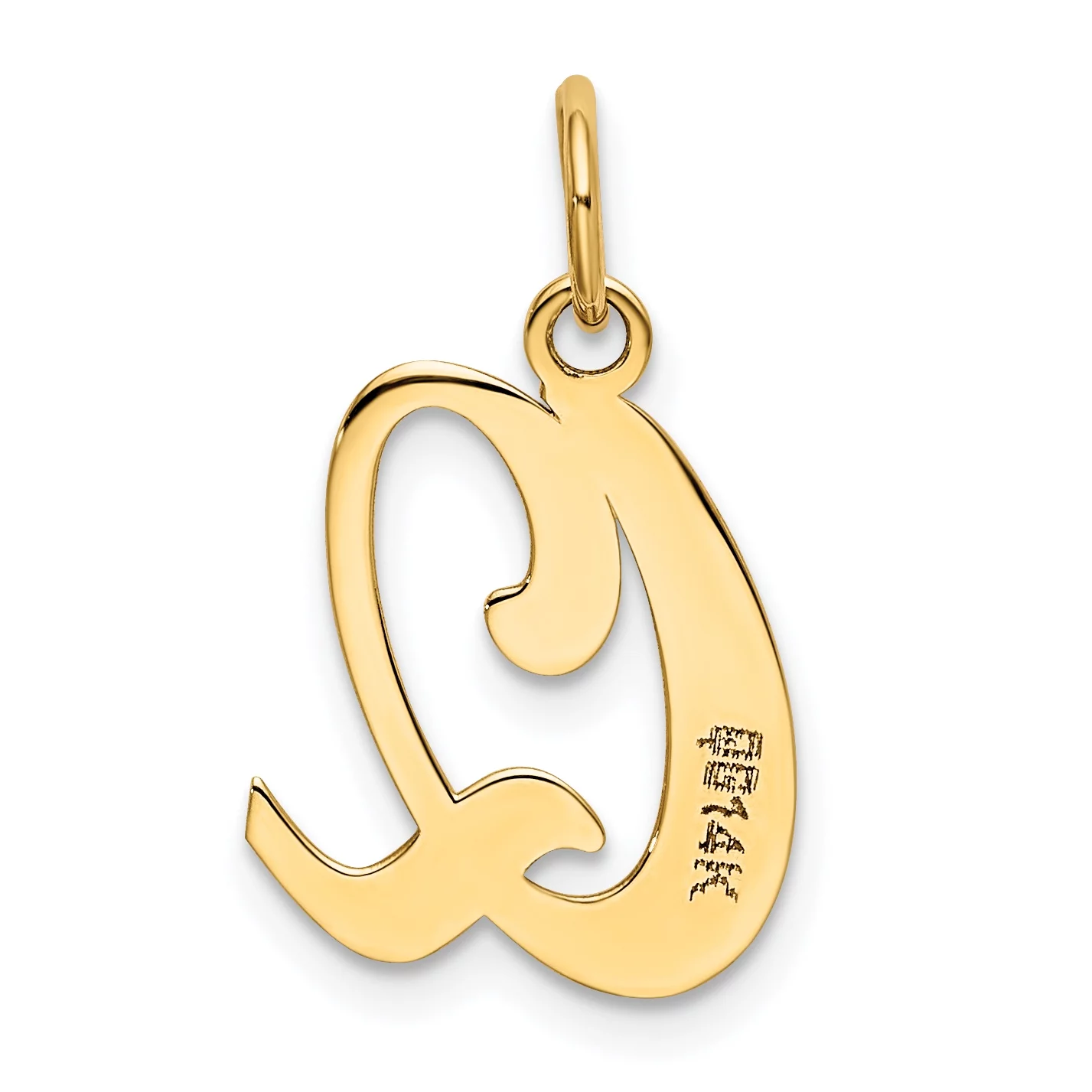 Carat in Karats 14K Yellow Gold Script Letter Q Initial Pendant Charm With 10K Yellow Gold Lightweight Rope Chain Necklace 20''