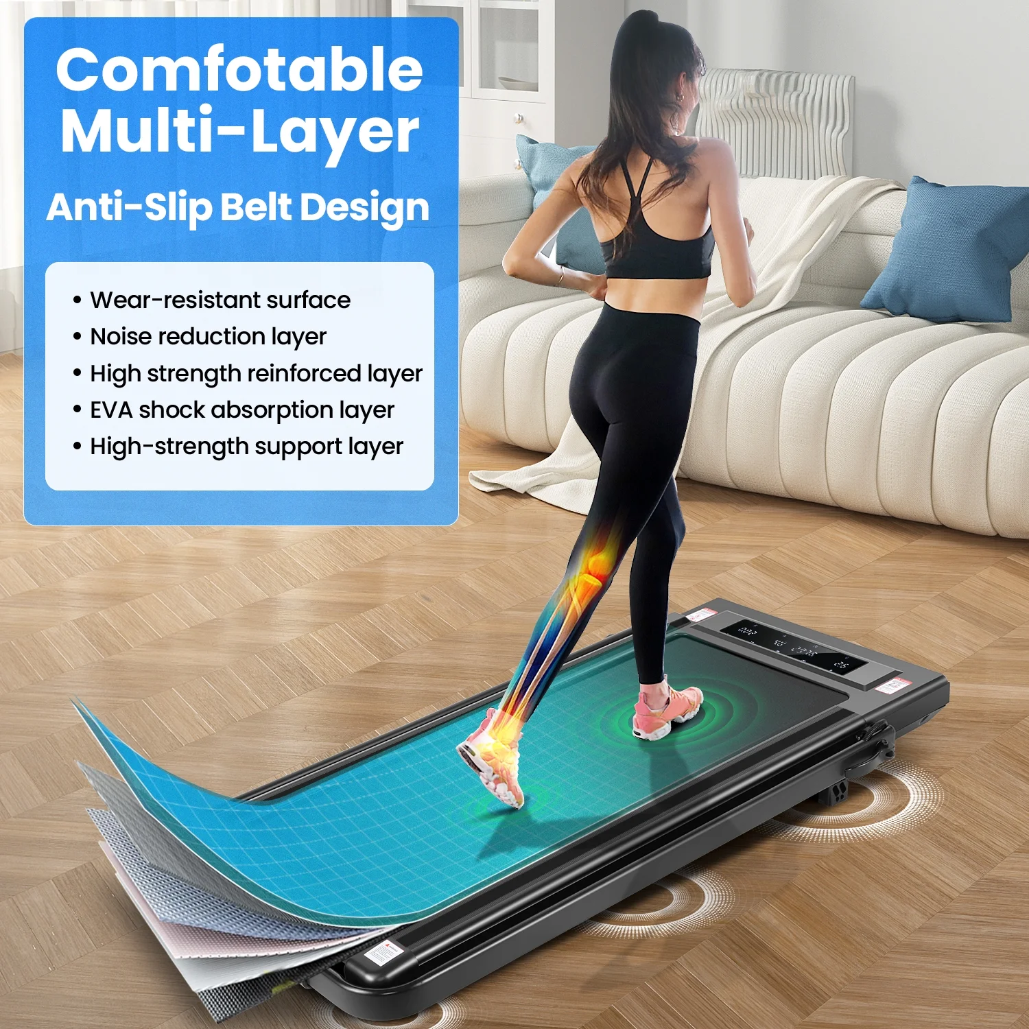 Tikmboex 2 in 1 Under Desk Treadmill with ‎2.5HP Strong Motor LED and Supports 3-Ways Control for Home Office Compact Walking Pad, 300 lbs Capacity Black