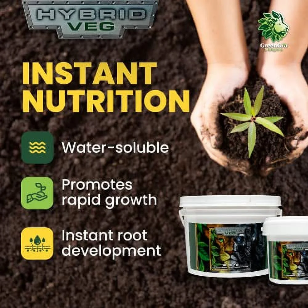 GreenGro Hybrid Veg, Water-Soluble Fertilizer for Plants, Highly Concentrated Liquid Plant Food for Indoor & Outdoor Gardens 12-12-12 6lb