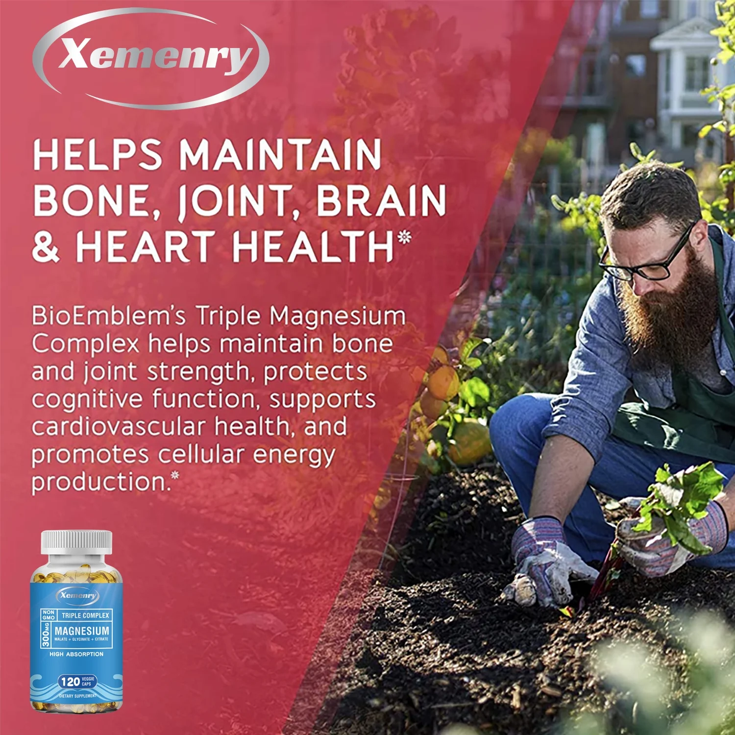 Xemenry Triple Magnesium Complex - Magnesium Malate, Glycinate, Citrate -Muscle Health(30/60/120pcs)