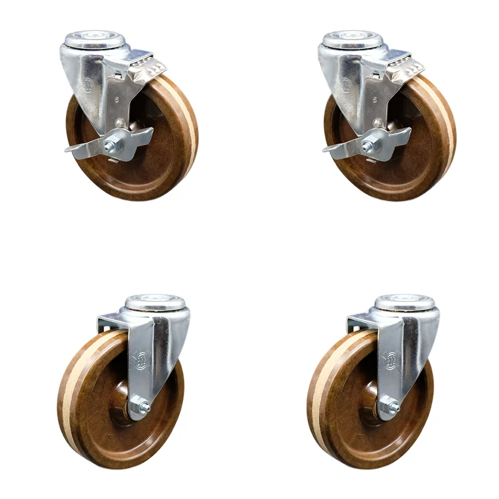 High Temperature Phenolic Swivel Bolt Hole Caster Set of 4 - 5
