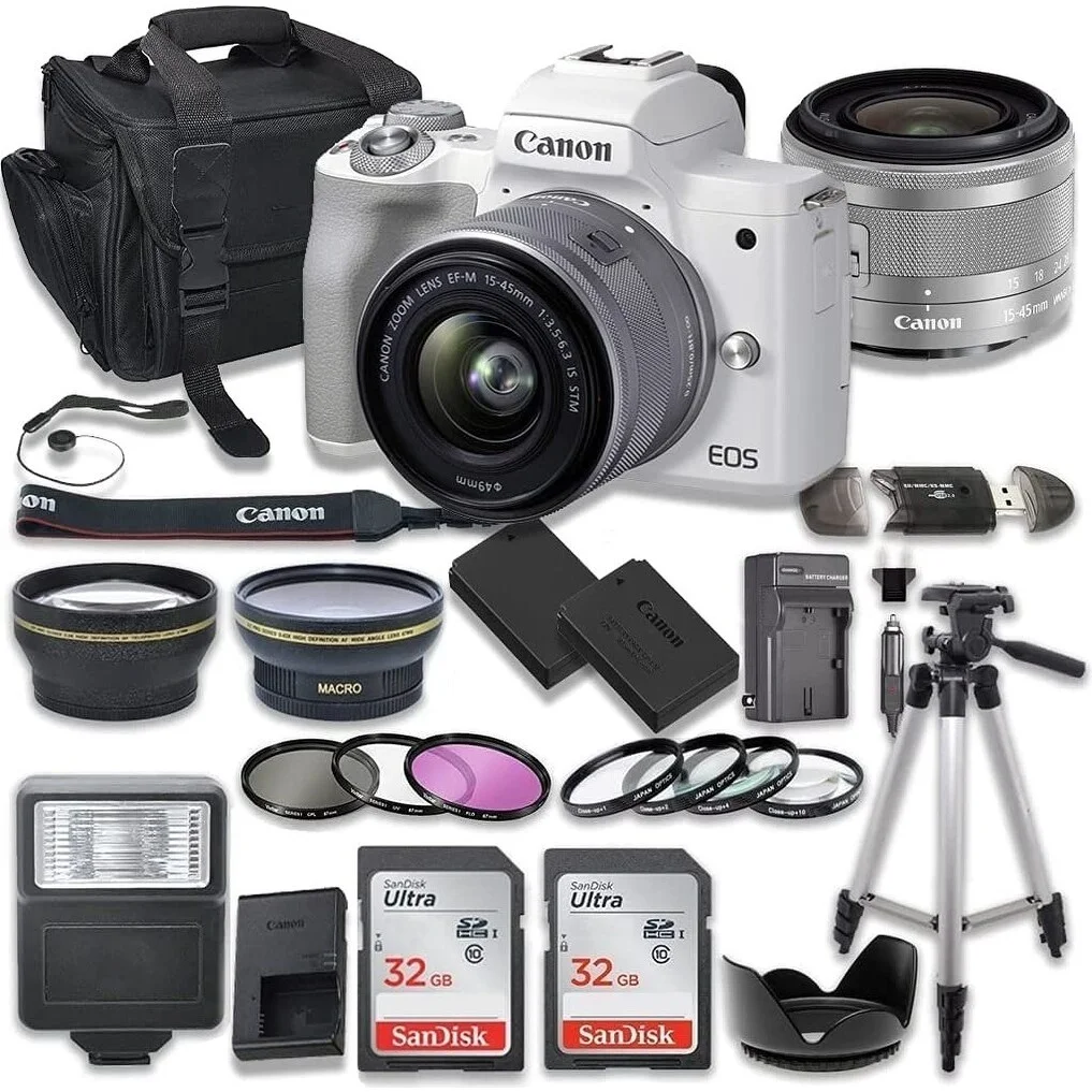 Canon  EOS M50 Mirrorless Digital Camera with 15-45mm Lens White - Camera Bundle
