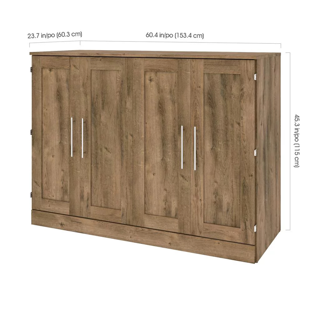 Pur by Bestar Full Cabinet Bed with Mattress in Rustic Brown