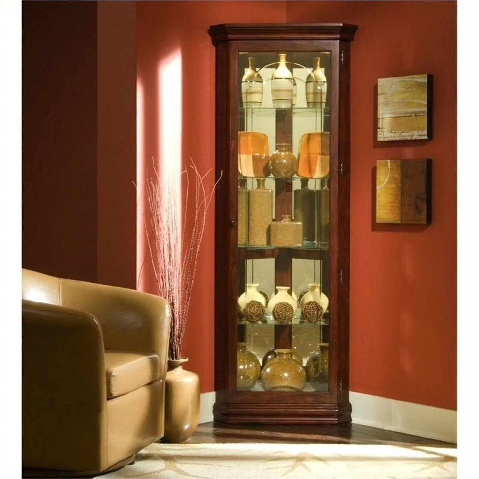 Beaumont Lane 5 Shelf Corner Curio Cabinet in Victorian Cherry