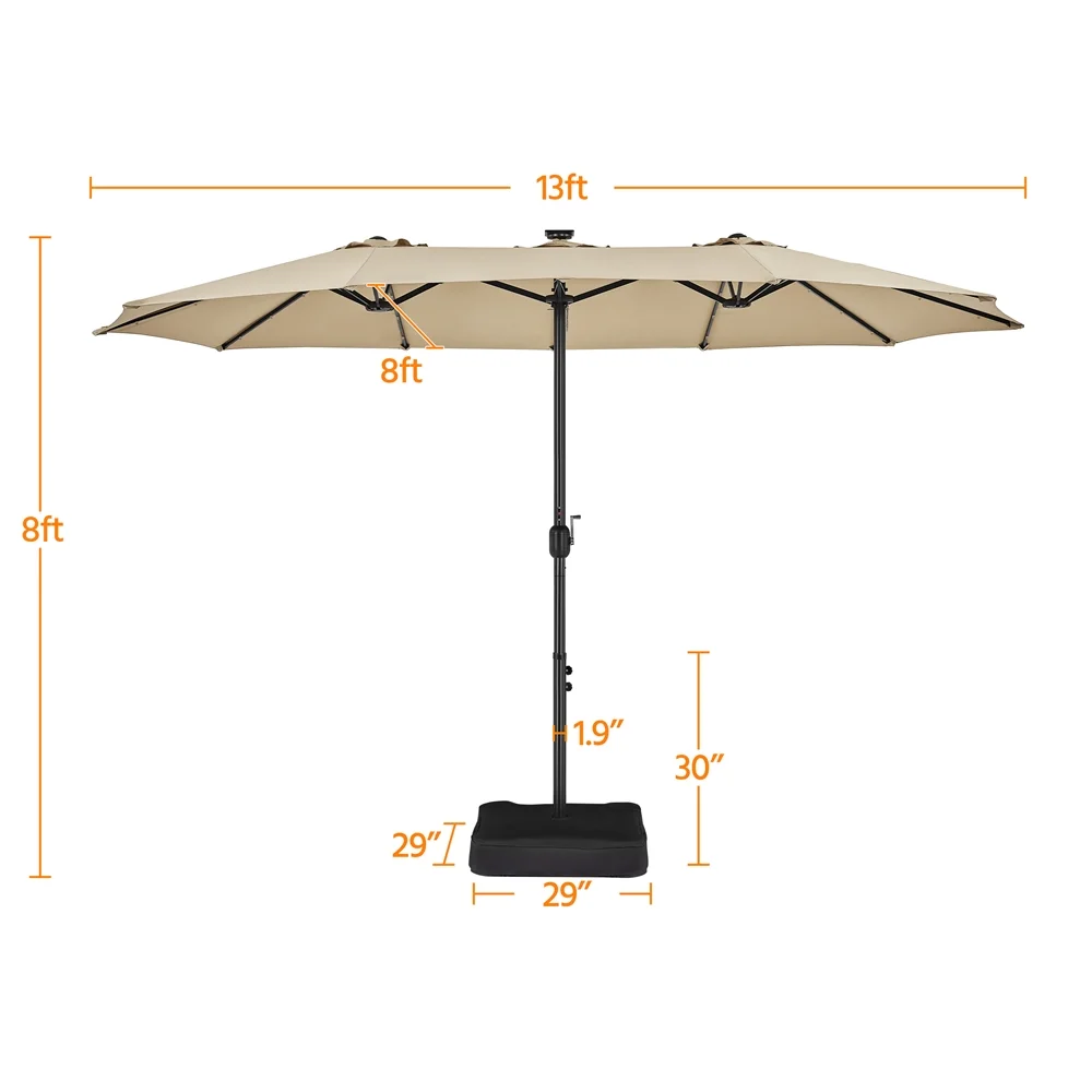 Topeakmart 13ft Patio Parasol Umbrella with Solar Lights, Tan