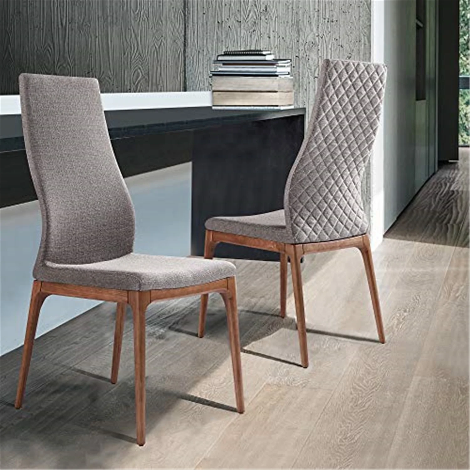 Armen Living Parker Modern Fabric Dining Chair in Gray (Set of 2)