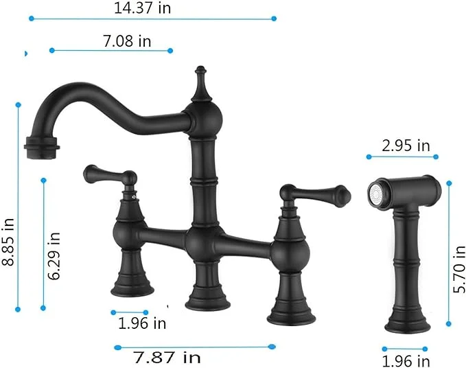 MAICOSY Bridge Dual Handles Kitchen Faucet with Pull-Out Side Spray in