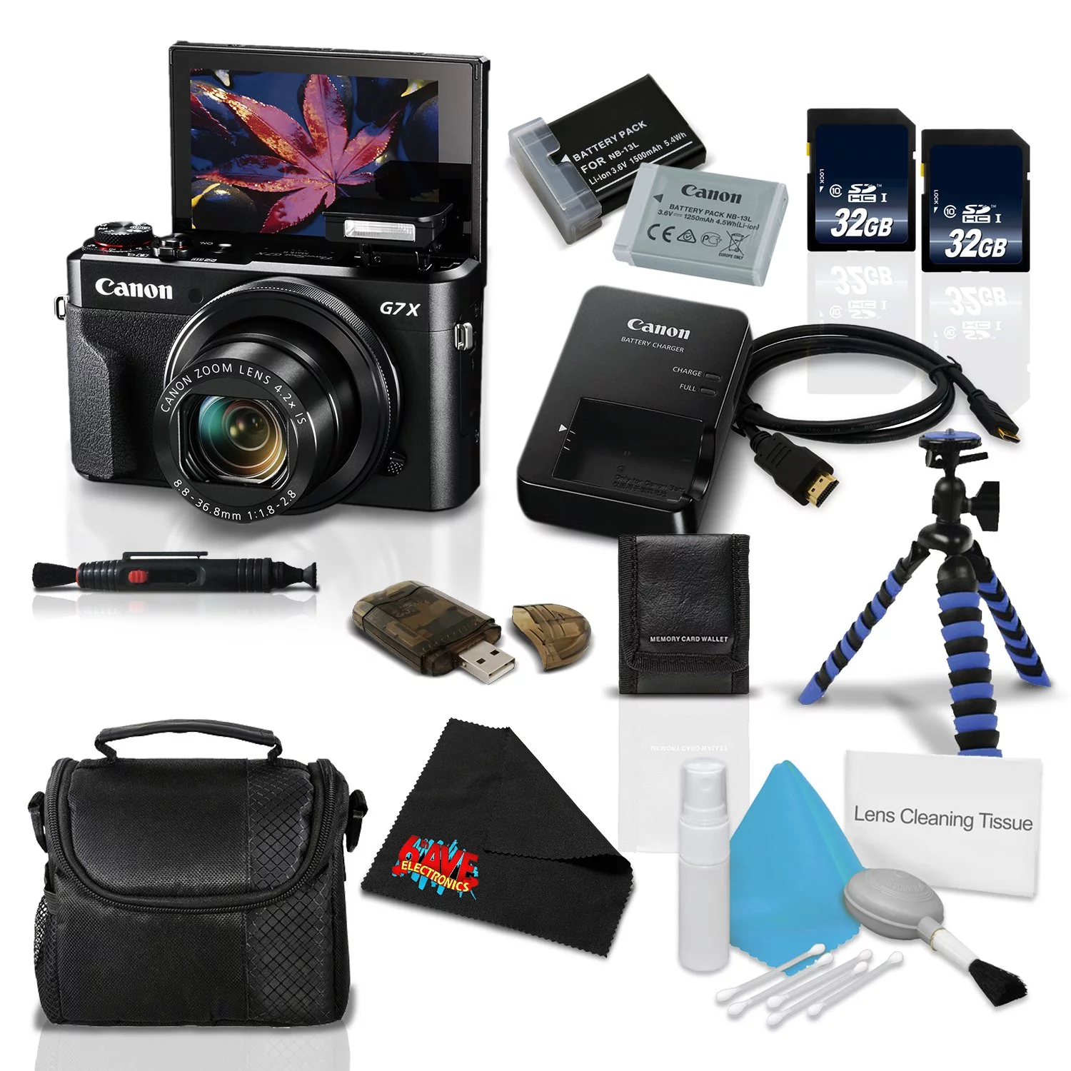 Canon PowerShot G7 X Mark II Digital Camera 1066C001 + NB-13L Replacement Lithium Ion Battery + Micro HDMI Cable + 32GB SDHC Class 10 Memory Card + 3pc LCD Screen Protectors Bundle