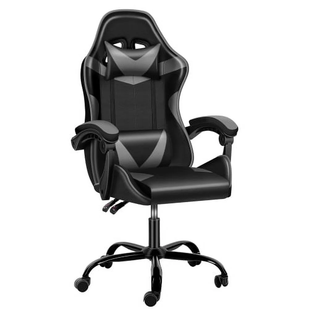 Penck Gaming Chair Office Chair, Ergonomic Game Chair with Height Adjustable Headrest and Lumbar Support for Adults Teens, Black & White