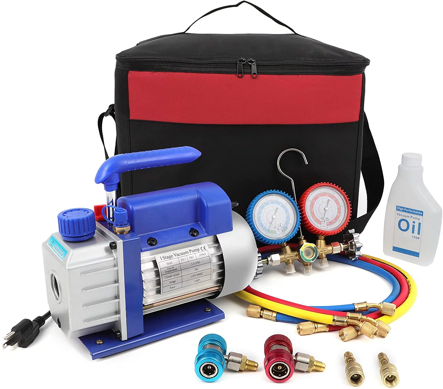 110V/60HZ 1/4 HP 3.5CFM Rotary Vane Air Vacuum Pump and R134 Manifold Gauge