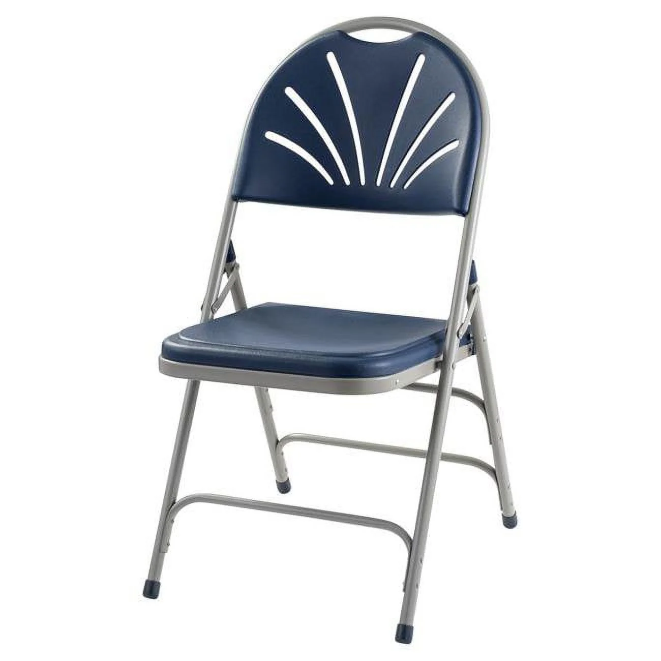 National Public Seating  Deluxe Fan Back with Triple Brace Double Hinge Folding Chair Dark Blue - Pack of 4