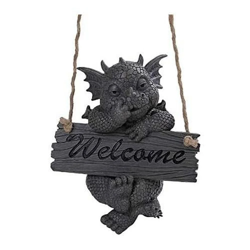 PT Garden Dragon Welcome Dragon Garden Display Decorative Accent Sculpture Stone Finish 10 Inch Tall