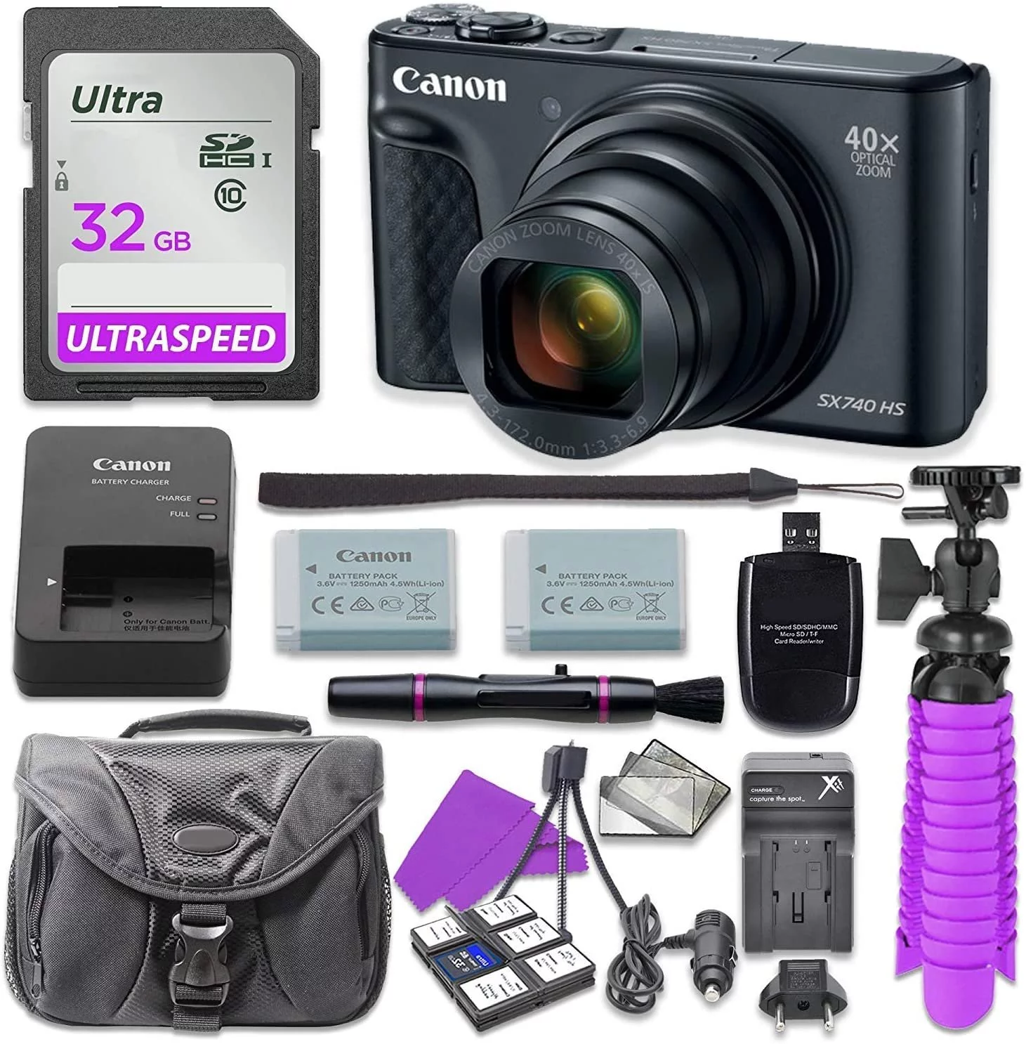Canon PowerShot SX740 HS Digital Camera (Black) - New, Wi-Fi Enabled, with 32GB SD Memory Card & Accessory Bundle