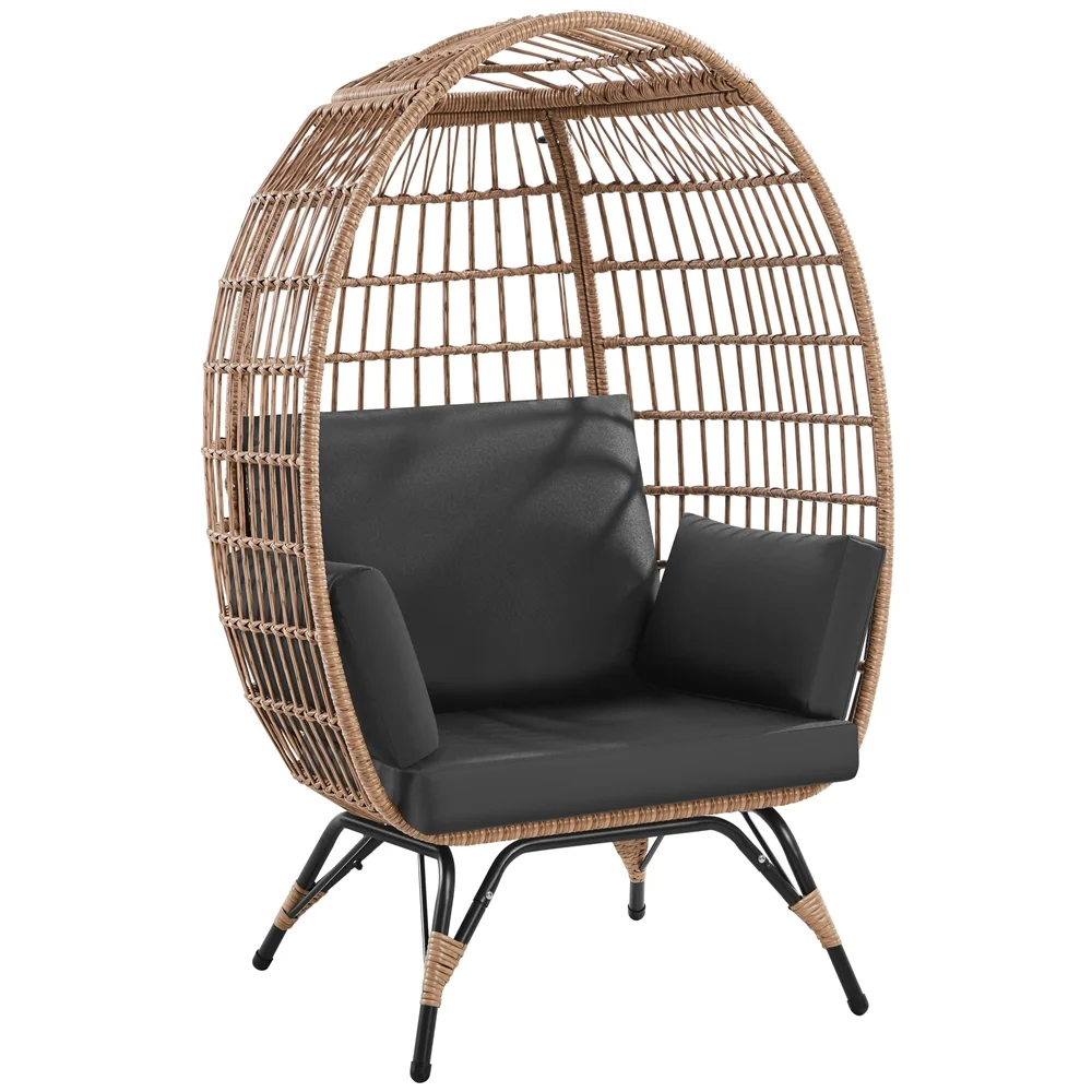 Topeakmart Wicker Egg Basket Lounge Chair with 4 Cushions, Light Brown/Black