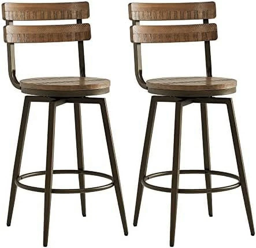 Watson & Whitely Swivel  Stools with Detachable Back  26\u201D Counter Height  Stools  Rustic Farmhouse Wood Barstools Set of 2 for Kitchen & Dining Room  Metal Base in Antique Br