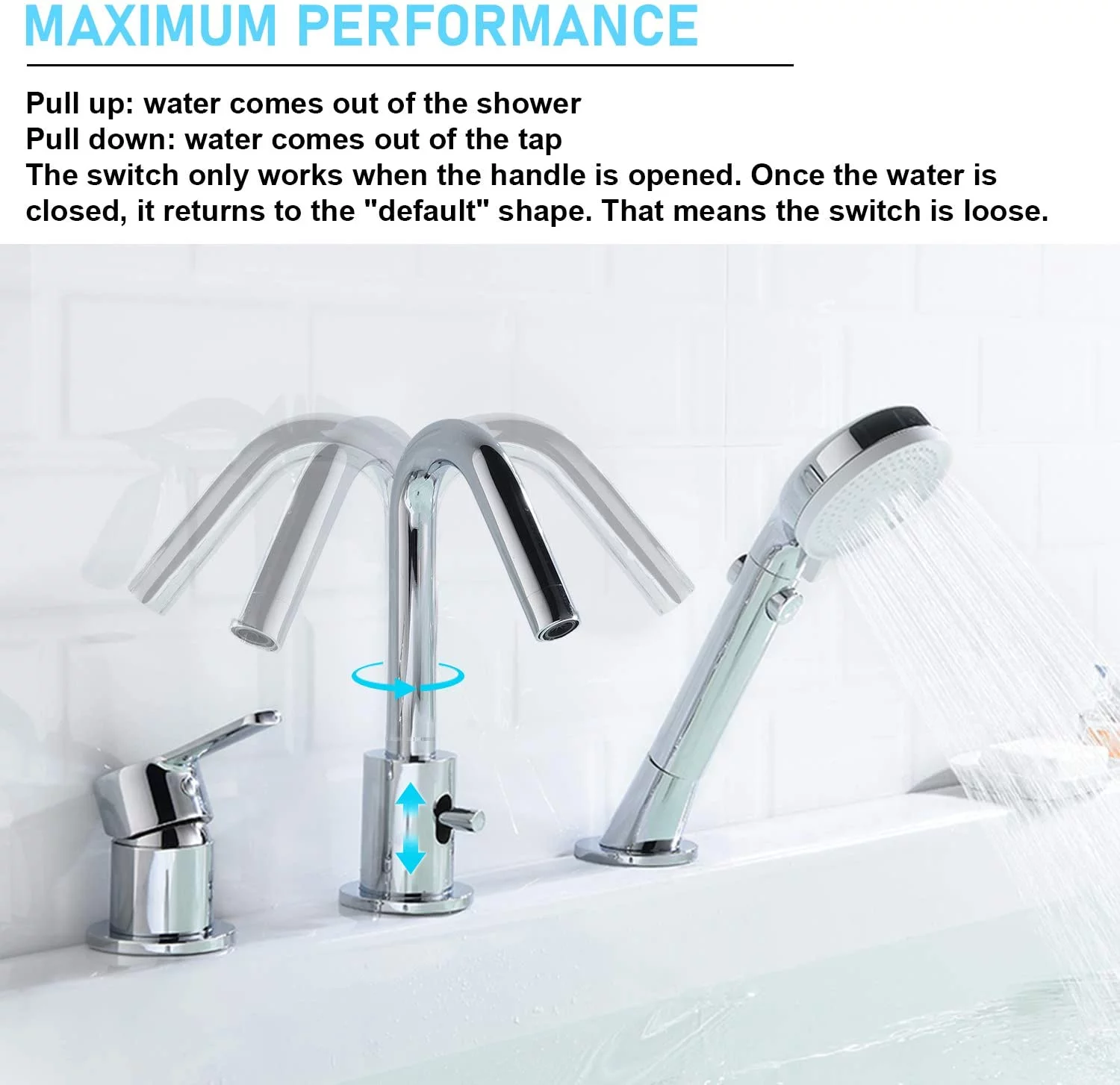 HAOFEI Roman Tub Faucet, Tub Faucet Chrome Bathtub Bath Faucet Set 3-Hole with Hand Shower Tub Spout Diverter Deck-Mount Pull Out Bathroom Tub Faucet