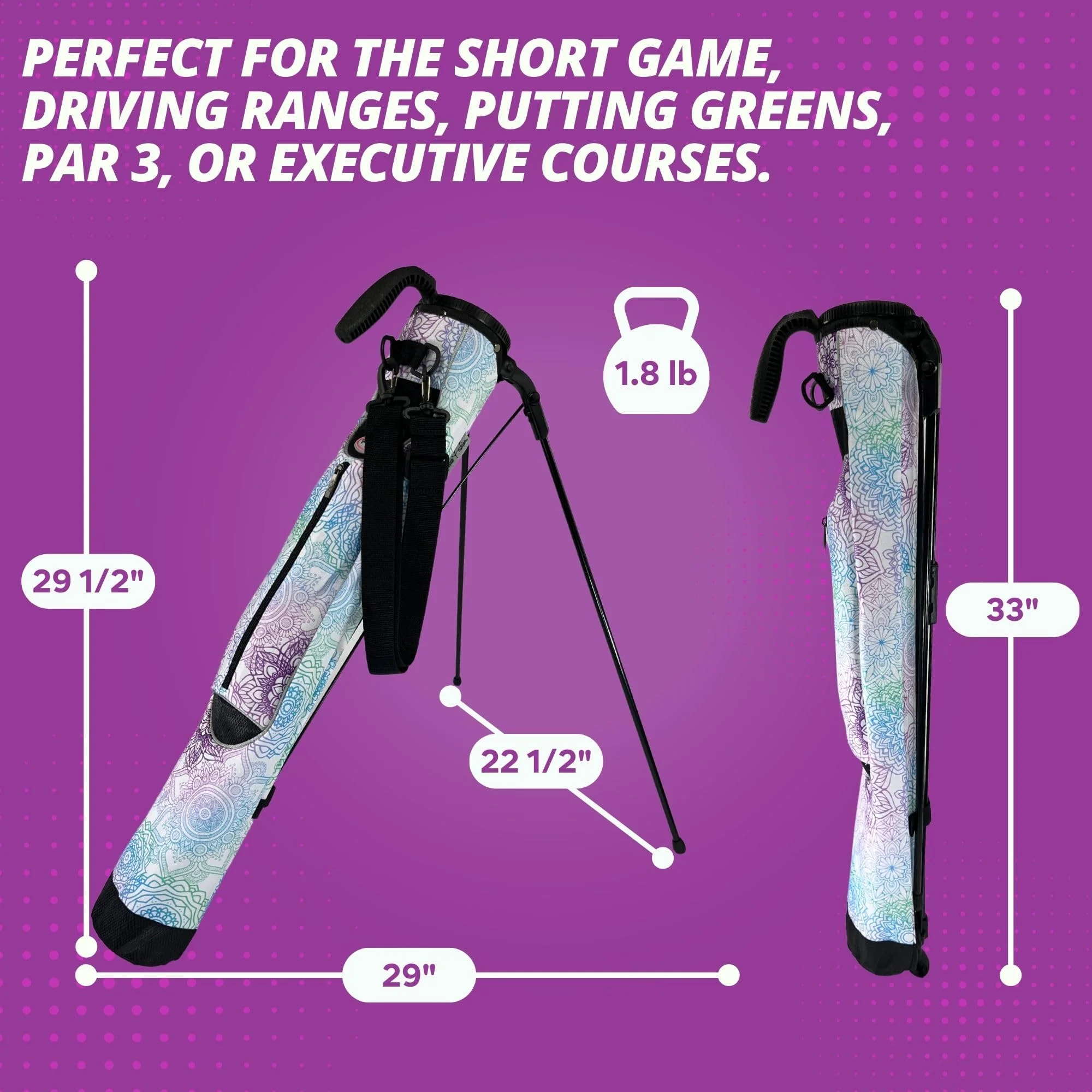 Women's Ultralight Sunday Bag | Taboo Fashions Stand Bag | Range Bag, Par 3, Executive Course | Self Flexing Stand, Adjustable Strap (Mandala Dreams)