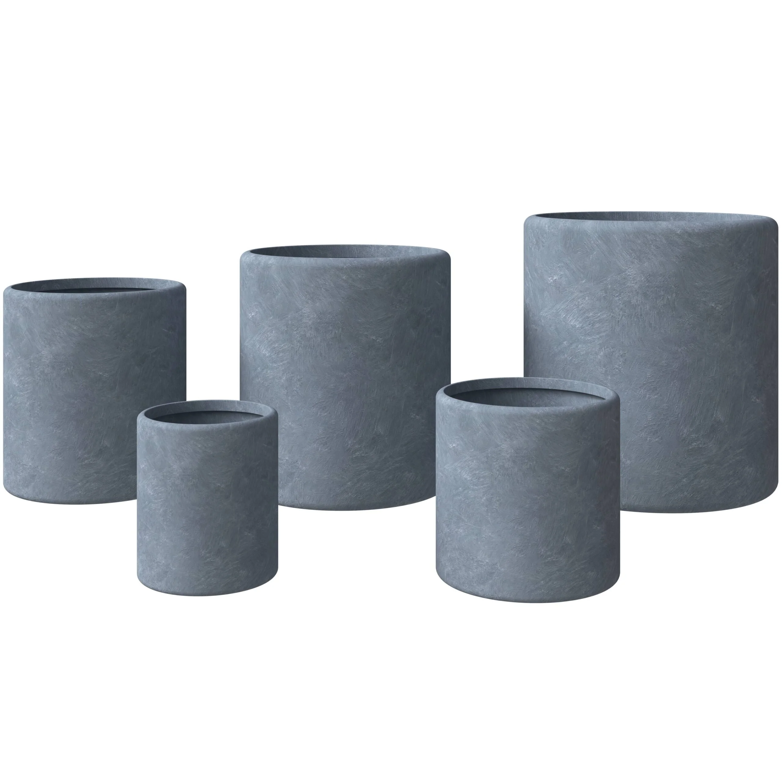LeisureMod Tundra 5-Piece Fiberstone and MGO Clay Planter Set, Mid-Century Modern Round Planter Pot for Indoor and Outdoor (Aged Concrete)
