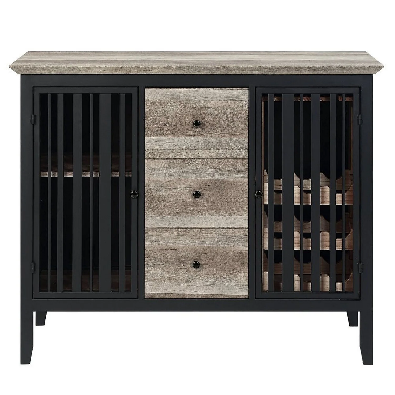 Benjara BM309442 47 in. Nori 3-Drawers Sideboard Buffet, Antique Oak Brown & Black