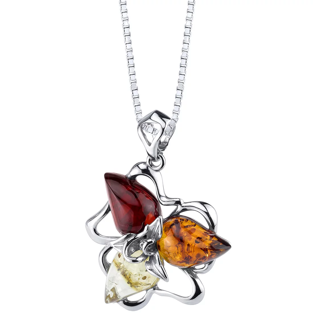 Baltic Amber Star Leaf Pendant Necklace in Sterling Silver, 18