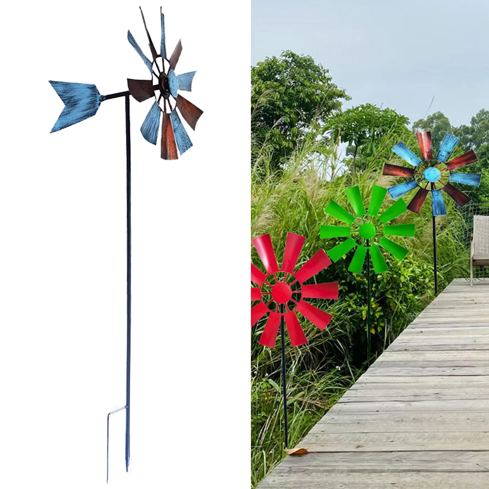 28inch Pinwheel Decorative Lawn Ornament Wind Mill with Metal Garden Stake ner for Lawn Yard Backyard Patio Ornaments , B B