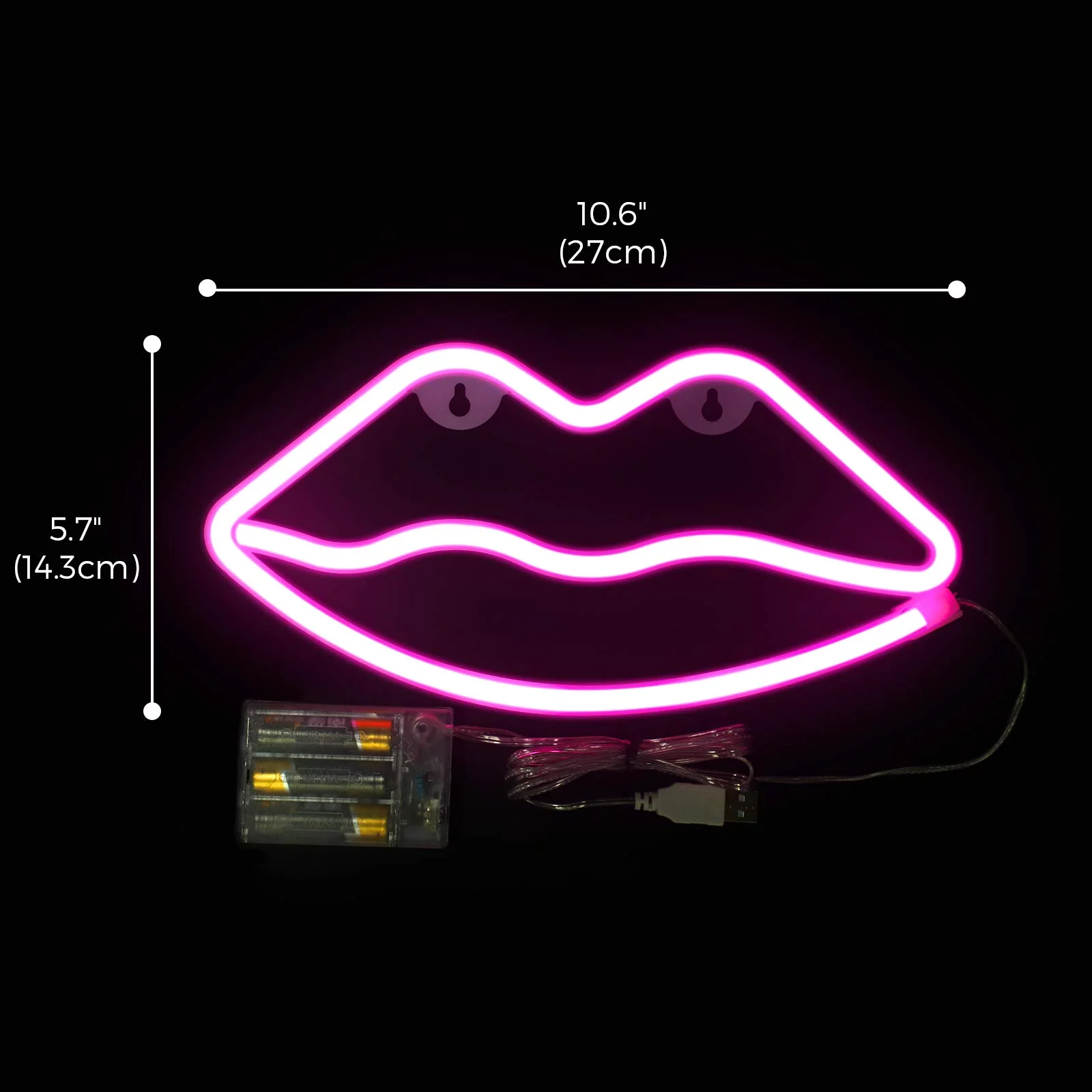 Pink Lips Neon Lights, Neon Sign Girl's Wall , 3 AA Battery/USB