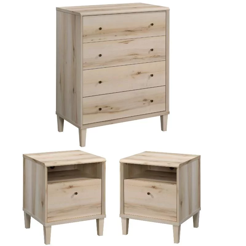 Home Square 3 Piece Bedroom Set with Chest and Two Nightstands in Pacific Maple