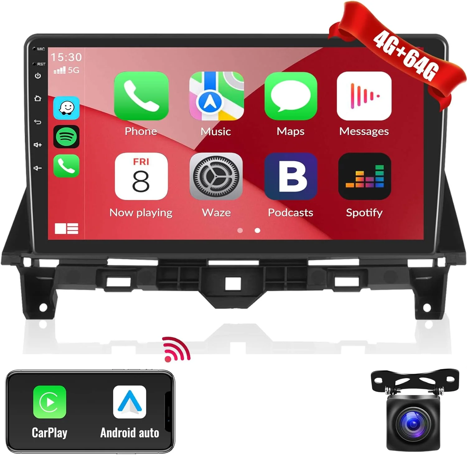 THONZER  Car Stereo Radio for Honda Accord 8th 2008-2013 Android 8 Core Car Stereo 10.1 Inch Touch Screen with CarPlay Android Auto Bluetooth 5.0 GPS Navigation 4G WiFi  Backup Camera（4G+64G）