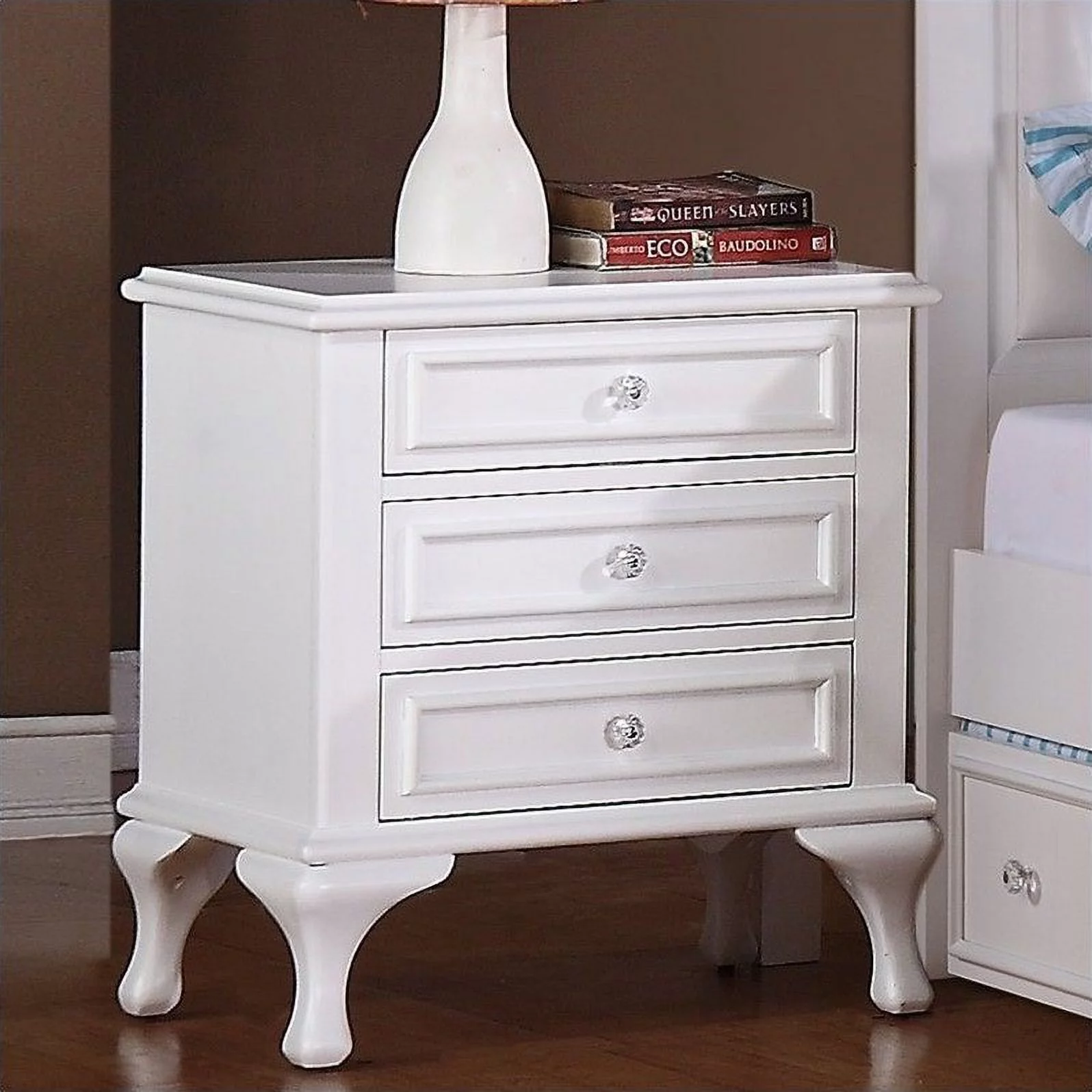 Home Square 2 Piece Wood Nightstand Set with 3 Drawer in White