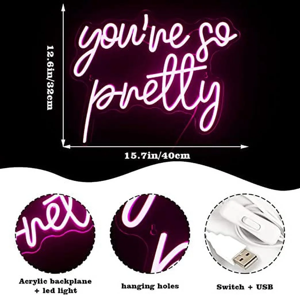 Wanxing You're so Pretty LED Neon Light Signs USB Power for Bedroom Home Men's Cave Bar Wedding Party Decoration