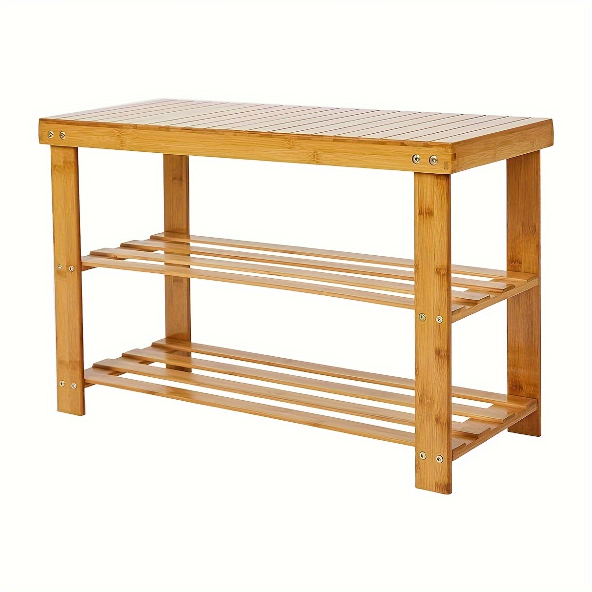 Bamboo Shoe Bench 2-Tier Boot Storage Racks Shelf Organizer Chair Seat for Entryway Hallway Living Room