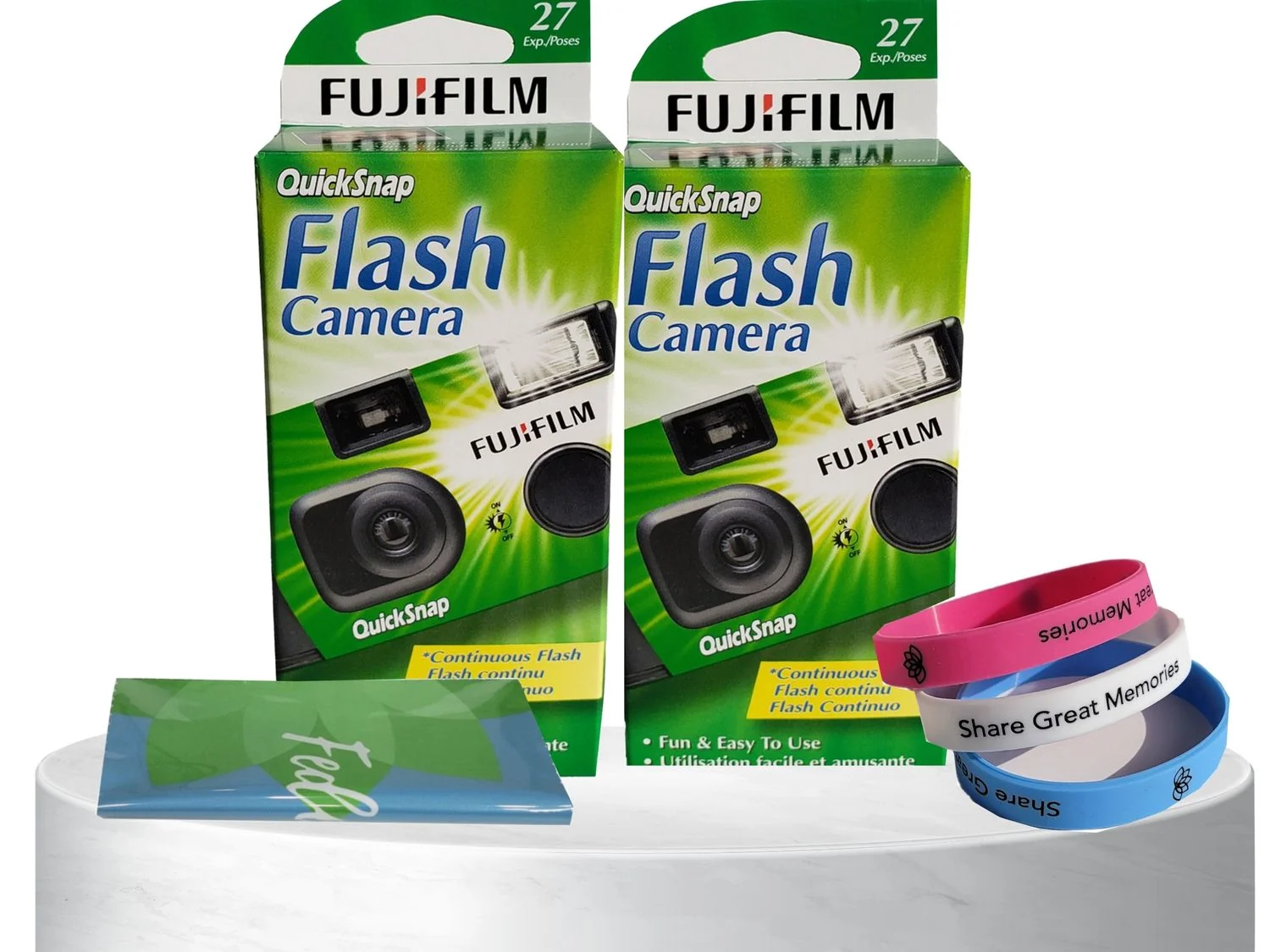 Fujifilm QuickSnap 7033661 Disposable Camera (2 Pack) Plus a Bonus Wrist Band and a Cleaning Cloth