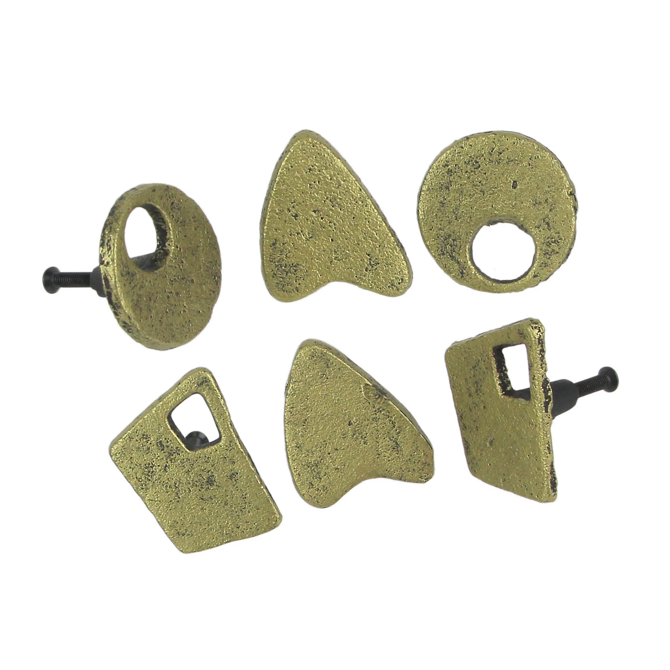 Zeckos Gold Cast Iron Atomic Shape Drawer Pull Cabinet Knobs Set of 6