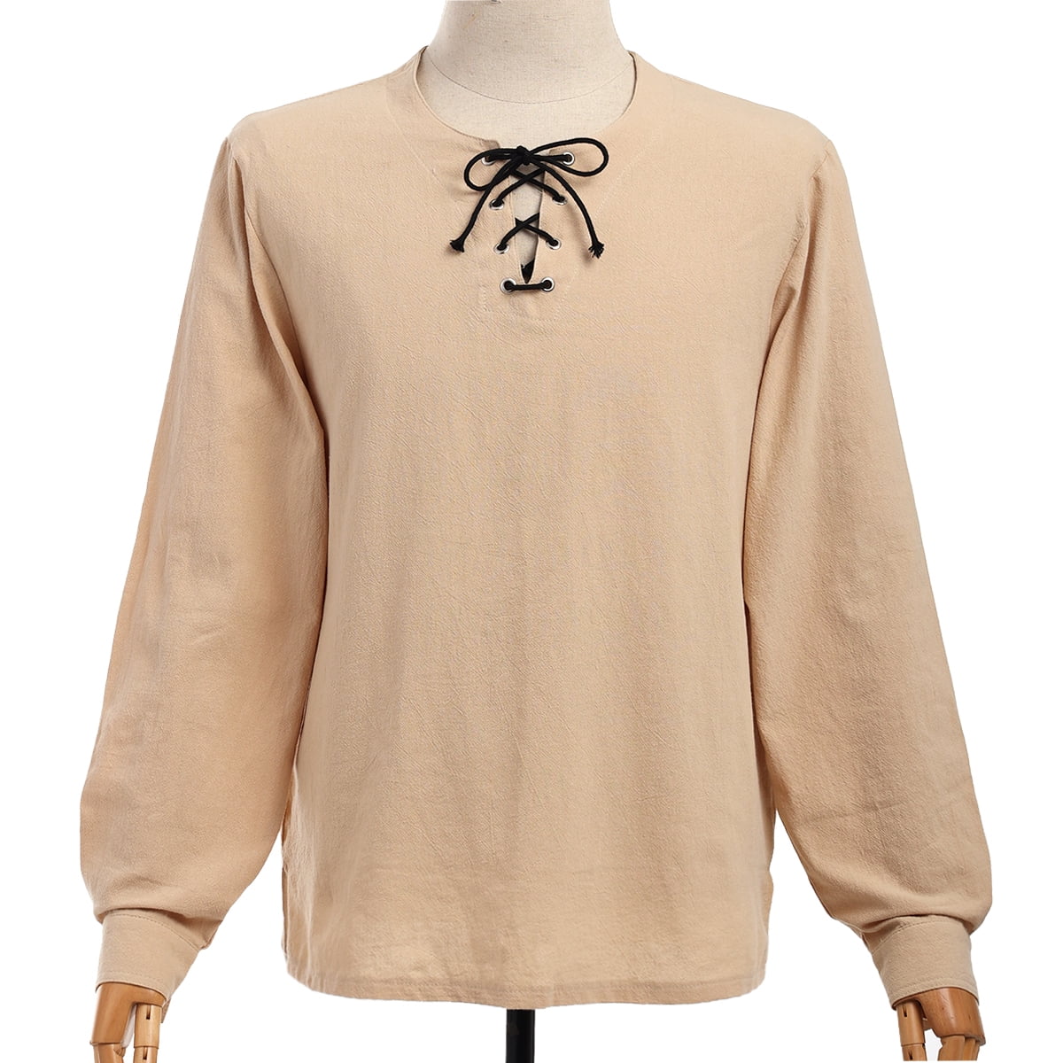 BLESSUME Mens Pirate Shirt Vampire Renaissance Medieval Medieval Viking Pirate Linen Top Shirt Cosplay Lace-Up Tee