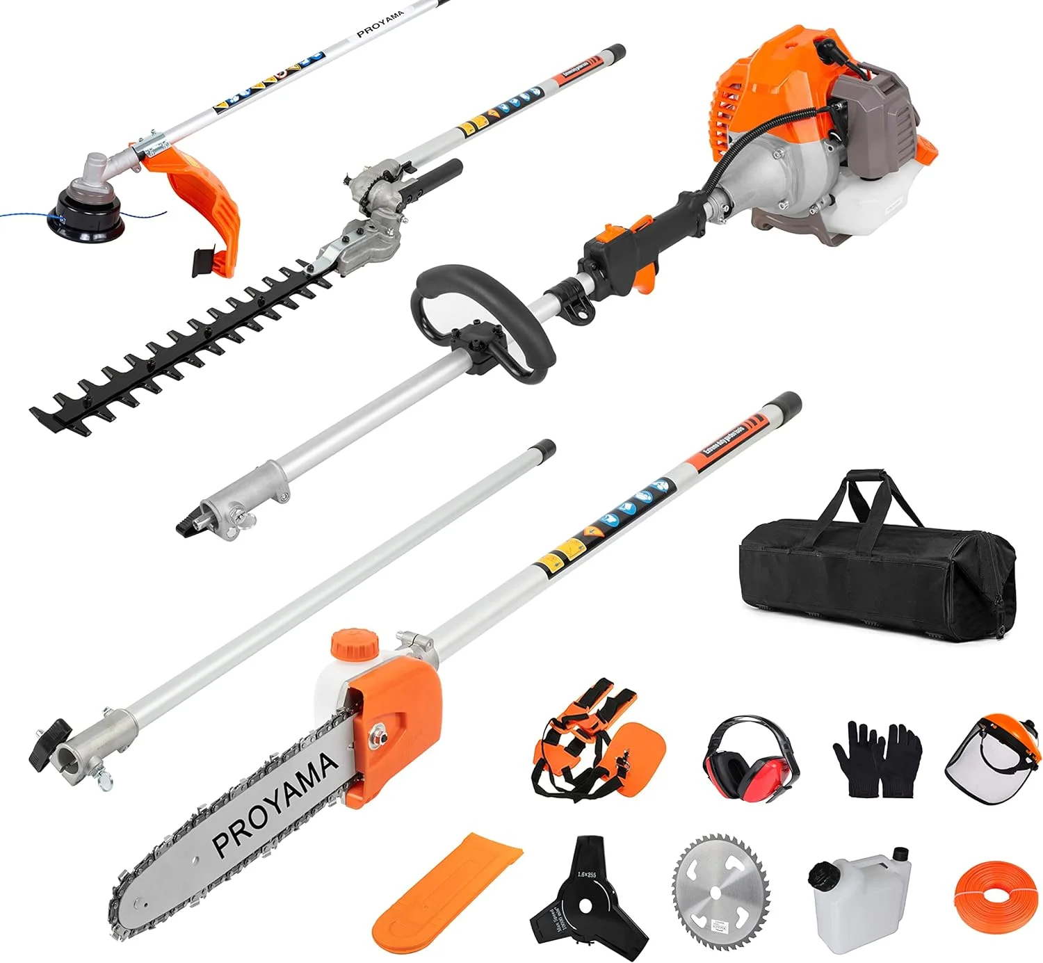 PROYAMA Powerful 42.7cc 5 in 1 Multi functional Trimming Tools,Gas Hedge Trimmer,Weed Eater,String Trimmer, Brush Cutter,Pole Saw with Extension Pole