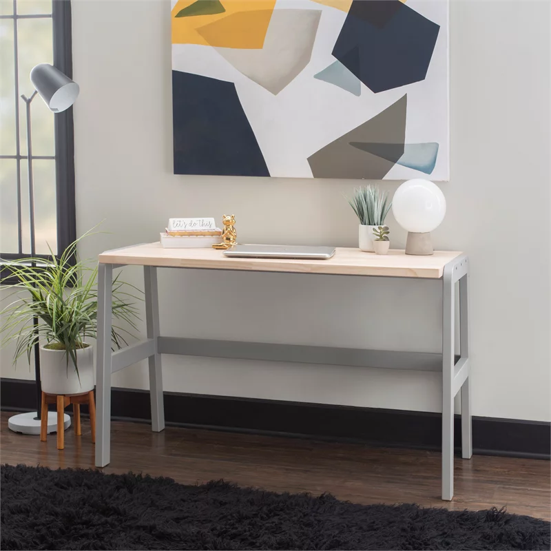 Linon Orson Solid Pine Wood Desk in Natural and Gray