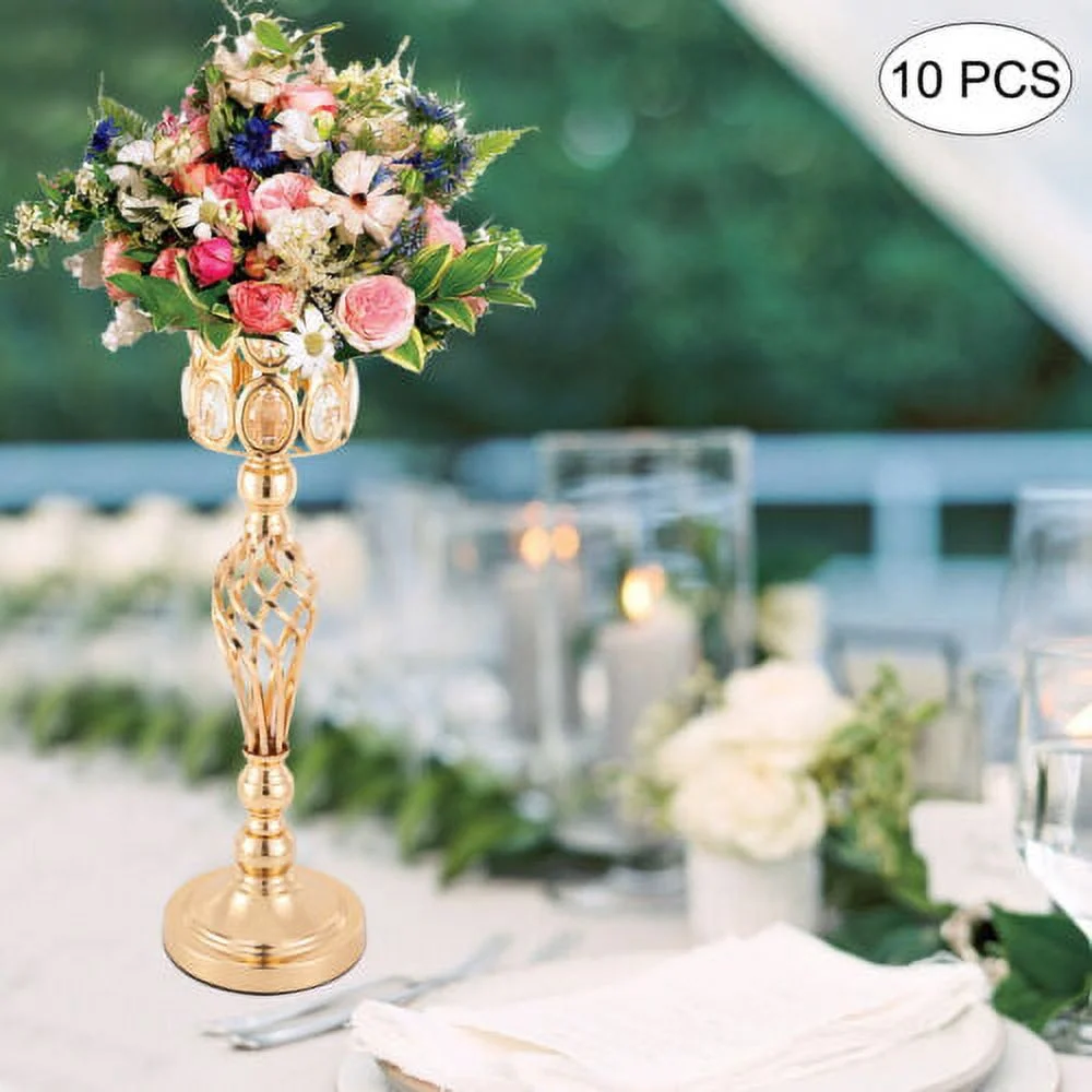 Set of 10 Wedding Centerpieces Gold Vases Wedding Flower Vases w/ Crystal Bead