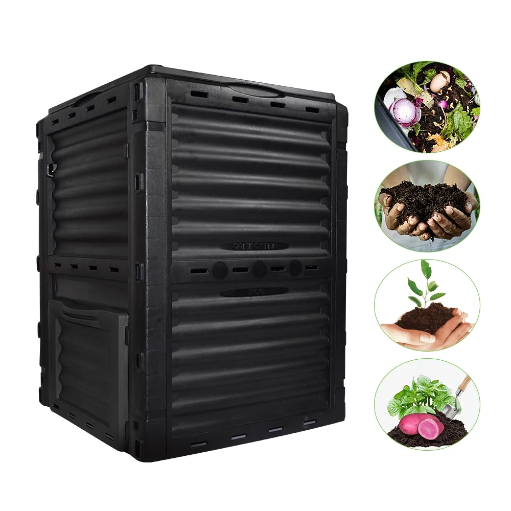 EJWOX Garden Compost bin from Recycled Plastic, 80 Gallon(300 L), Easy Assembling, Large Capacity, Fast Creation of Fertile Soil, Black Door
