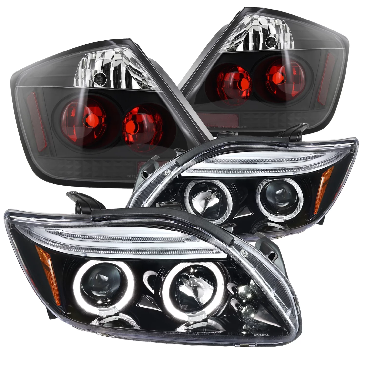 Spec-D Tuning Chrome Clear Halo LED Projector Headlight + LED Fog Lamp Compatible with tC Polished Left + Right Pair Headlamps Assembly