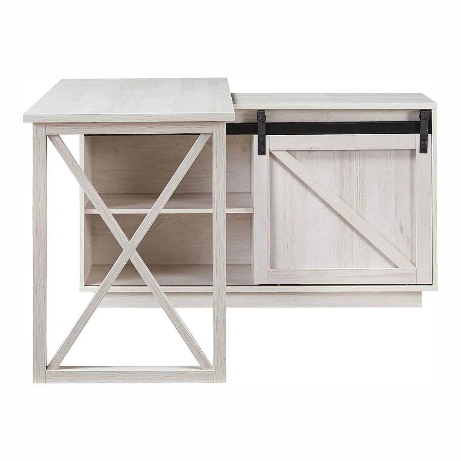 Furniture of America Oppen Transitional Wood L-Shape Desk in White Oak